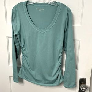 Soft Surroundings ruched long sleeved tee, light teal, Medium
